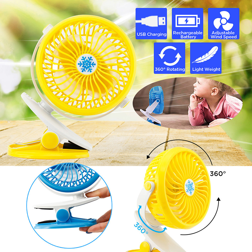 Oct17 Portable Stroller Table Fan Rechargeable Battery USB Mini Battery Operated Clip on Mini Desk Fan For Home Office Baby Stroller Car Laptop Study Gym Camping Tent