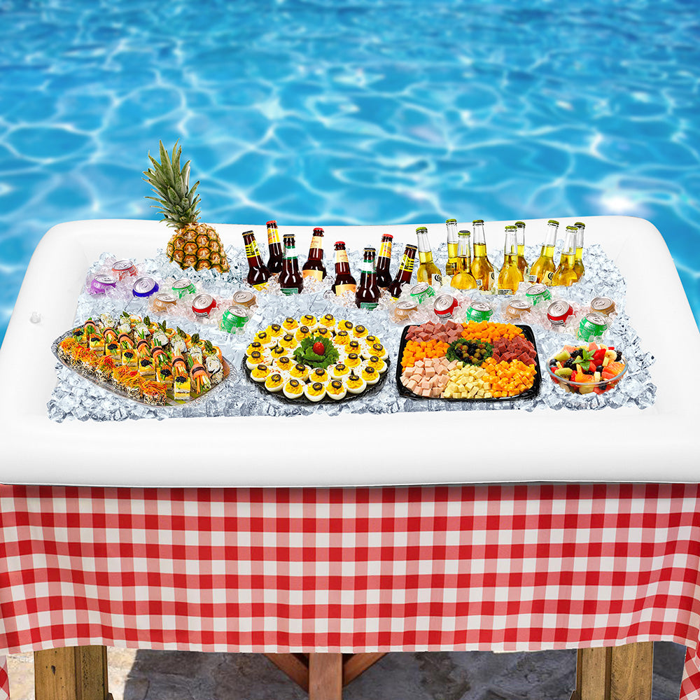 GEARONIC Inflatable Serving Bar Buffet Salad Ice Drink Food Cooler Picnic Camping Party Yard Outdoor Tray With Drain Plug