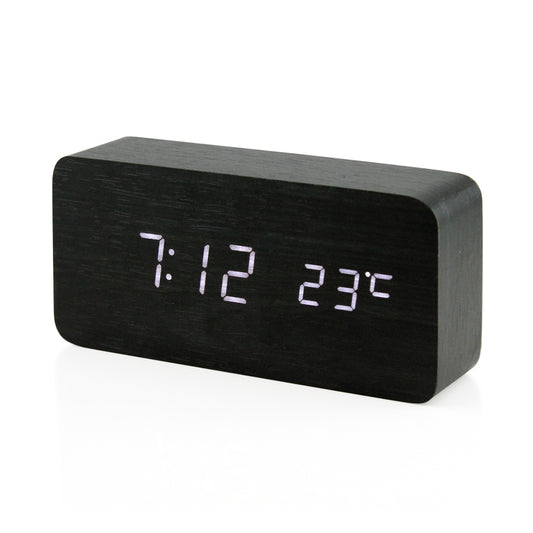 Oct17 Wooden Digital Alarm Clock, Wood Fashion Multi-Function LED Alarm Clock with USB Power Supply, Voice Control, Thermometer