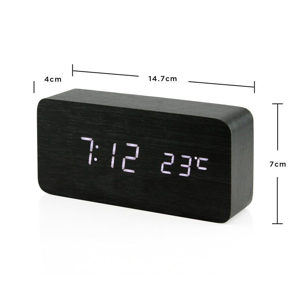 Oct17 Wooden Digital Alarm Clock, Wood Fashion Multi-Function LED Alarm Clock with USB Power Supply, Voice Control, Thermometer