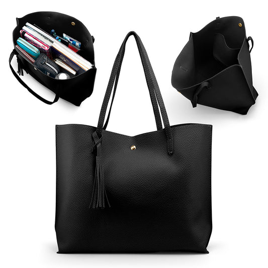 OCT17 Women Tote Bag - Tassels Faux Leather Shoulder Handbags, Fashion Ladies Purses Satchel Messenger Bags