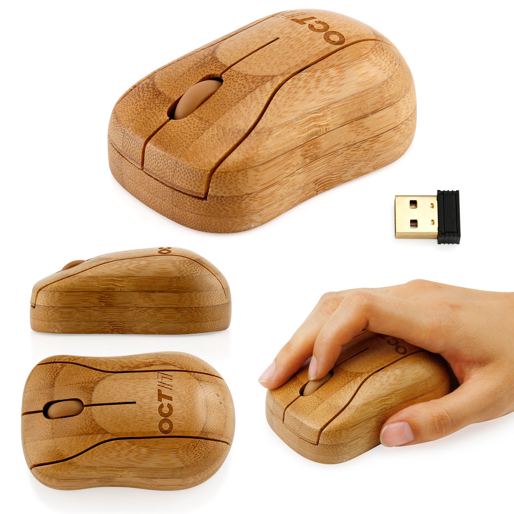 Oct17 Bamboo Wireless Optical Mouse, Fashionable Natural Wooden Wood Mice with USB Receiver for PC, Laptop, Computer, Notebook, MacBook