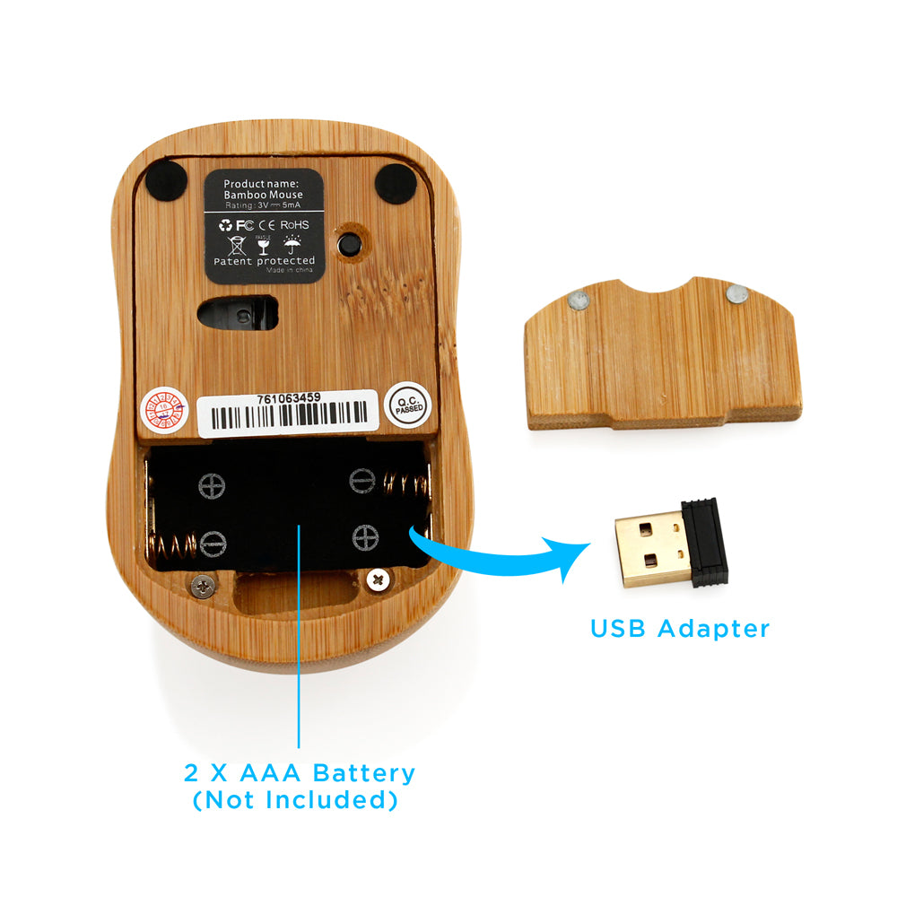 Oct17 Bamboo Wireless Optical Mouse, Fashionable Natural Wooden Wood Mice with USB Receiver for PC, Laptop, Computer, Notebook, MacBook