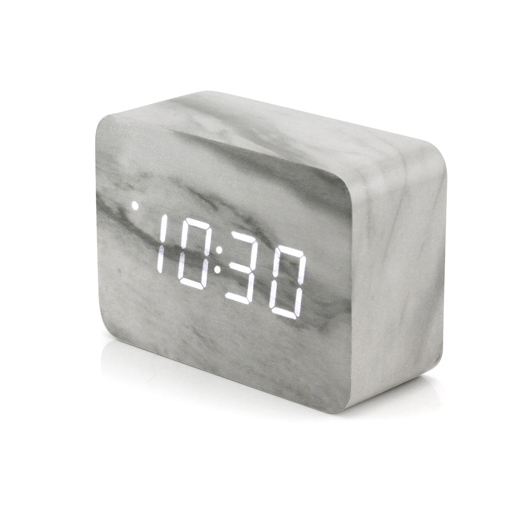 Oct17 Marble Pattern Alarm Clock, Fashion Multi-Function LED Alarm Clocks Stone Cube with USB Power Supply, Voice Control, Timer, Thermometer