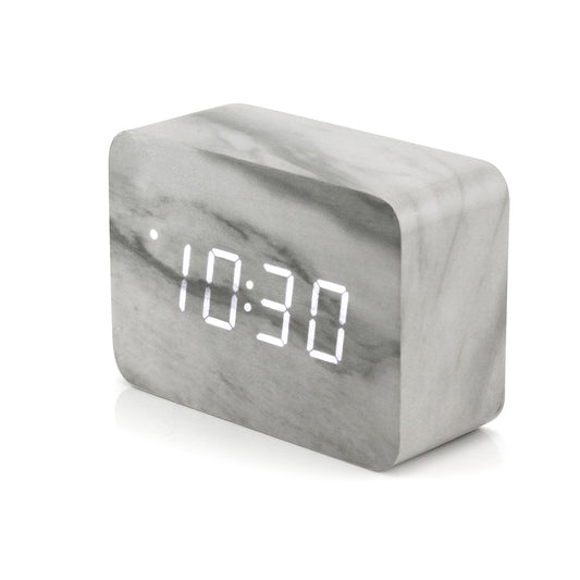 Oct17 Marble Pattern Alarm Clock, Fashion Multi-Function LED Alarm Clocks Stone Cube with USB Power Supply, Voice Control, Timer, Thermometer