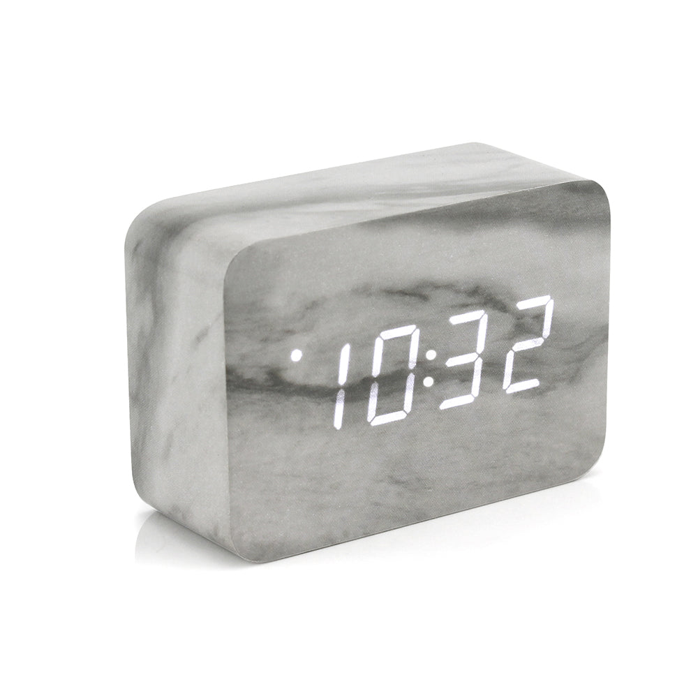 Oct17 Marble Pattern Alarm Clock, Fashion Multi-Function LED Alarm Clocks Stone Cube with USB Power Supply, Voice Control, Timer, Thermometer