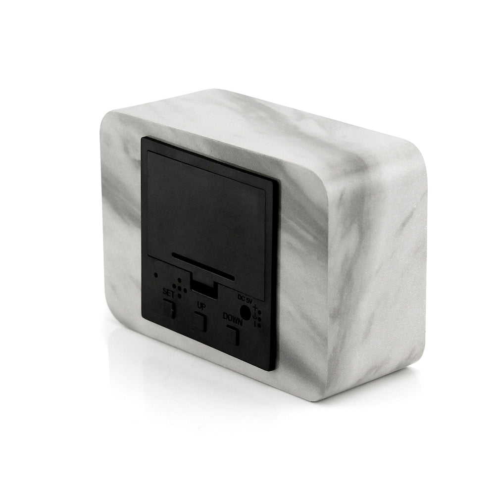 Oct17 Marble Pattern Alarm Clock, Fashion Multi-Function LED Alarm Clocks Stone Cube with USB Power Supply, Voice Control, Timer, Thermometer