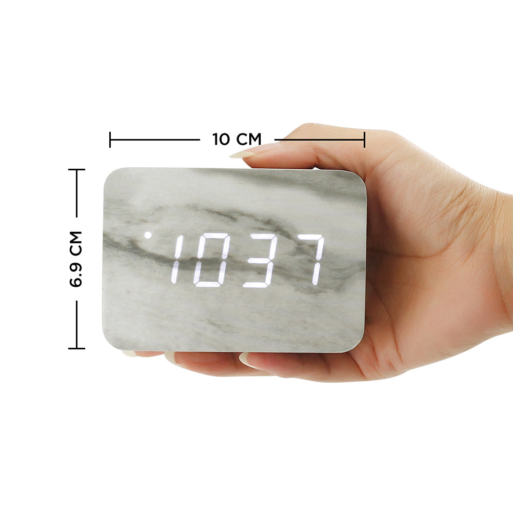 Oct17 Marble Pattern Alarm Clock, Fashion Multi-Function LED Alarm Clocks Stone Cube with USB Power Supply, Voice Control, Timer, Thermometer