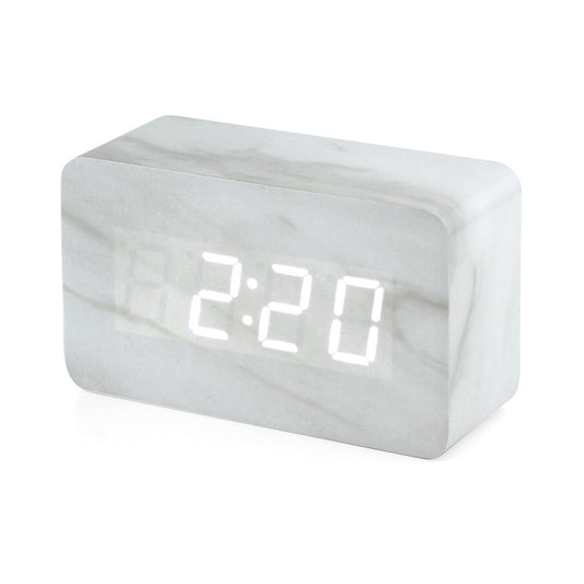 Oct17 Marble Pattern Alarm Clock, Fashion Multi-Function LED Alarm Clocks Stone Cube with USB Power Supply, Voice Control, Timer, Thermometer