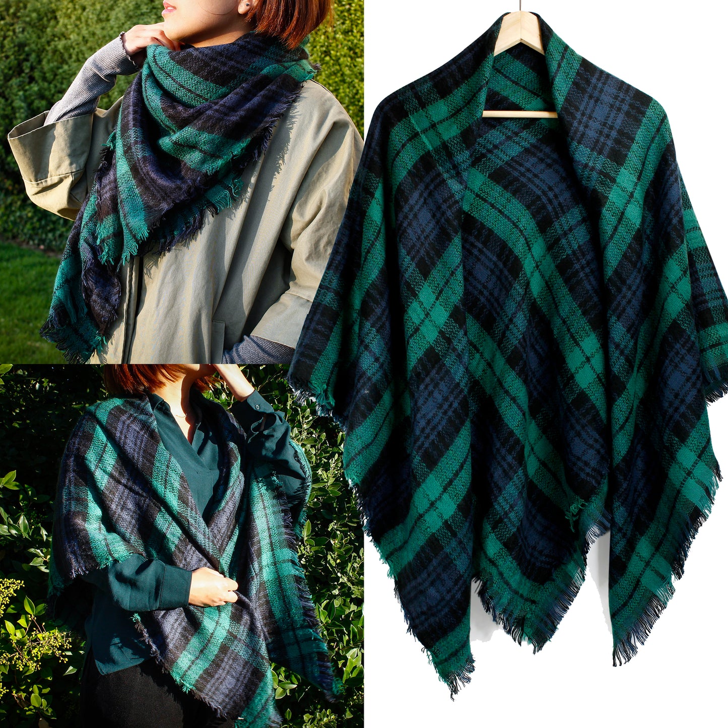 Oct17 Plaid Scarfs for Women Pashmina Tartan Wrap Large Warm Blanket Soft Shawl Checked Winter Fall Scarfs Scarves for Woman