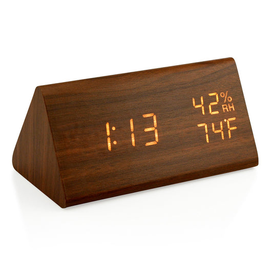 OCT17 Wooden Alarm Clock, Wood LED Digital Desk Clock, Upgraded with Time Temperature, Adjustable Brightness and Voice Control, Humidity Displaying