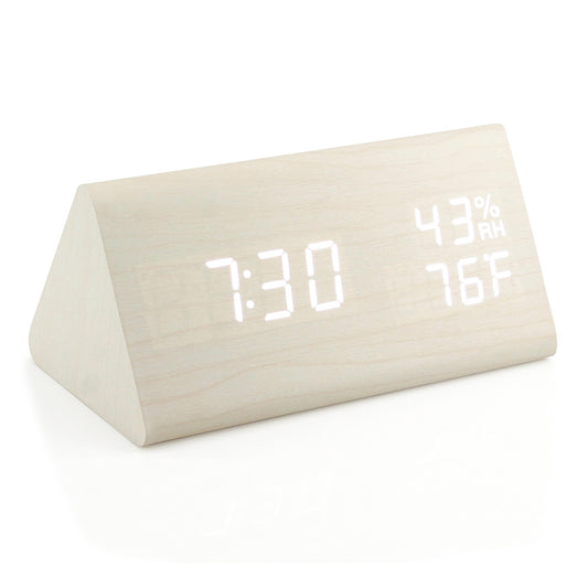 OCT17 Wooden Alarm Clock, Wood LED Digital Desk Clock, Upgraded with Time Temperature, Adjustable Brightness and Voice Control, Humidity Displaying