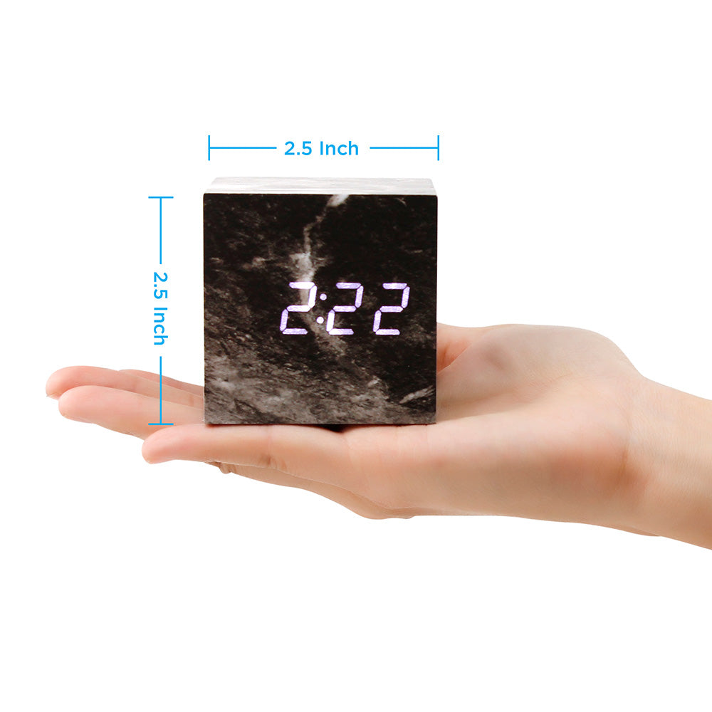 Oct17 Marble Pattern Alarm Clock, Fashion Multi-Function LED Alarm Clock Cube with USB Power Supply, Voice Control, Timer, Thermometer