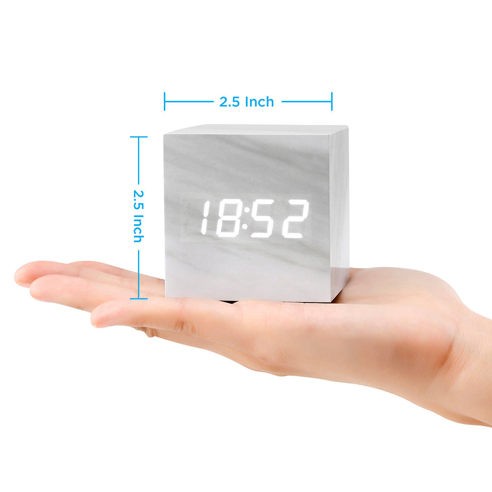 Oct17 Marble Pattern Alarm Clock, Fashion Multi-Function LED Alarm Clock Cube with USB Power Supply, Voice Control, Timer, Thermometer