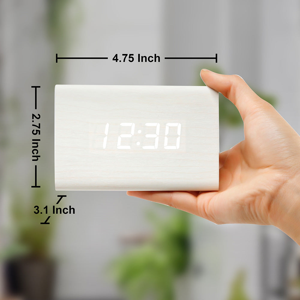 OCT17 Wooden Wood Clock , 2020 New Version LED Alarm Digital Desk Clock Adjustable Brightness, Alarm Time, Displays Time Date Temperature