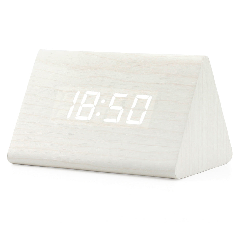 OCT17 Wooden Wood Clock , 2020 New Version LED Alarm Digital Desk Clock Adjustable Brightness, Alarm Time, Displays Time Date Temperature