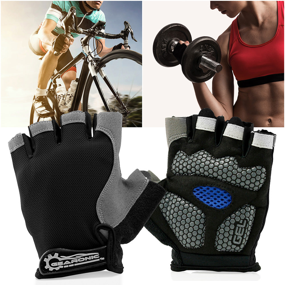 GEARONIC TM Cycling Workout Gloves Half Finger Mountain Bicycle Men Women Gel Pad Anti-Slip Breathable Outdoor Sports Shock-Absorbing Riding Biking Cycle Glove