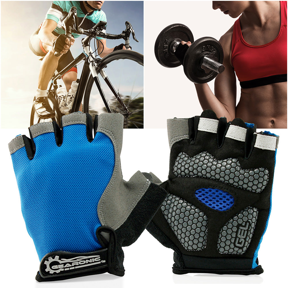 GEARONIC TM Cycling Workout Gloves Half Finger Mountain Bicycle Men Women Gel Pad Anti-Slip Breathable Outdoor Sports Shock-Absorbing Riding Biking Cycle Glove