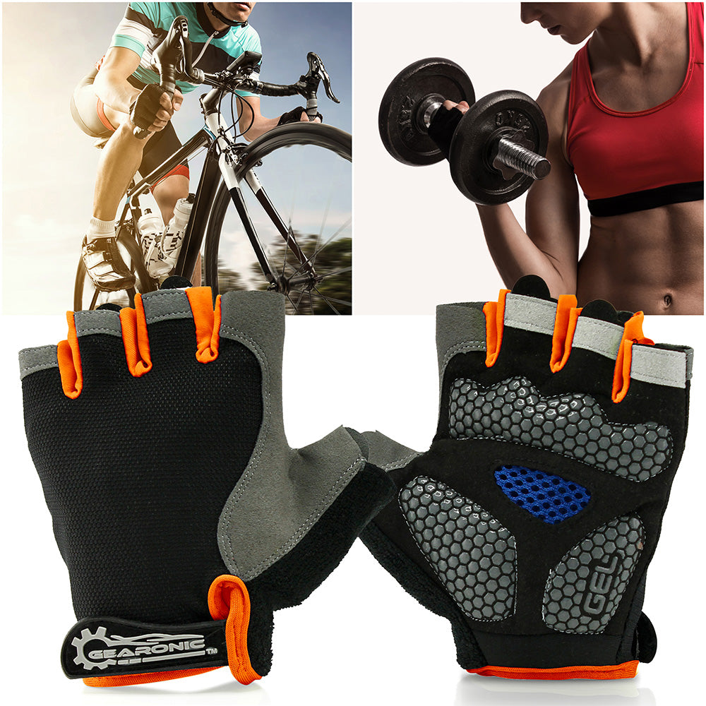 GEARONIC TM Cycling Workout Gloves Half Finger Mountain Bicycle Men Women Gel Pad Anti-Slip Breathable Outdoor Sports Shock-Absorbing Riding Biking Cycle Glove