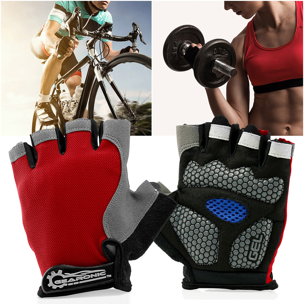 GEARONIC TM Cycling Workout Gloves Half Finger Mountain Bicycle Men Women Gel Pad Anti-Slip Breathable Outdoor Sports Shock-Absorbing Riding Biking Cycle Glove