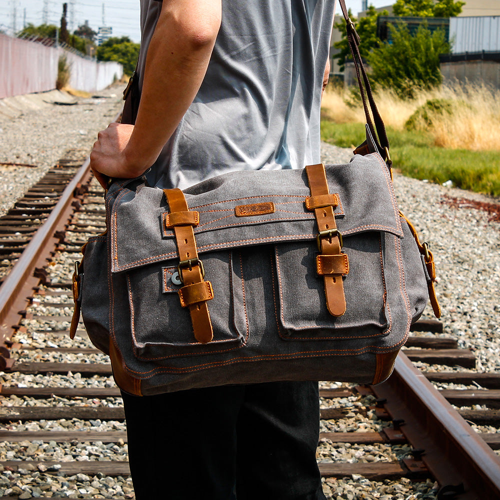 GEARONIC Men's Messenger Bag Laptop Satchel Vintage Shoulder Military Crossbody