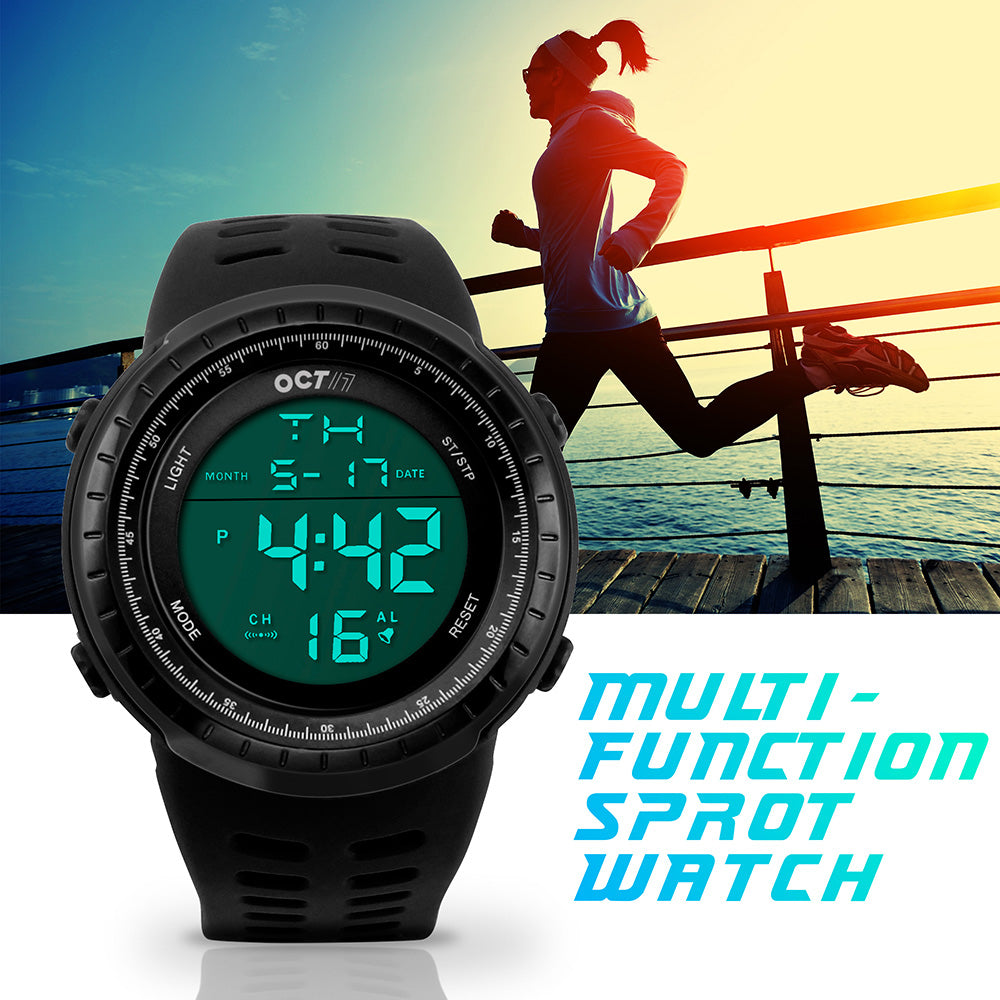 OCT17 Men's Mens Digital Sports Outdoor Watch Military Army Waterproof Fashion Casual Wristwatch Calendar Stopwatch Alarm LED Light