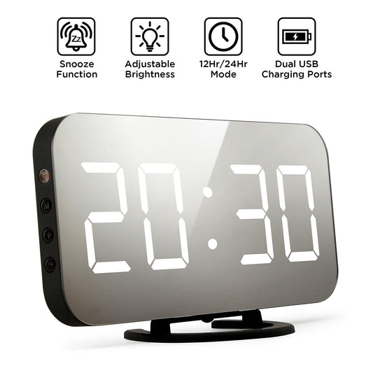 Oct17 Thin Mirror Surface Alarm Clock Digital Automatic dimming LED Light Display Time Date Modern Office Home