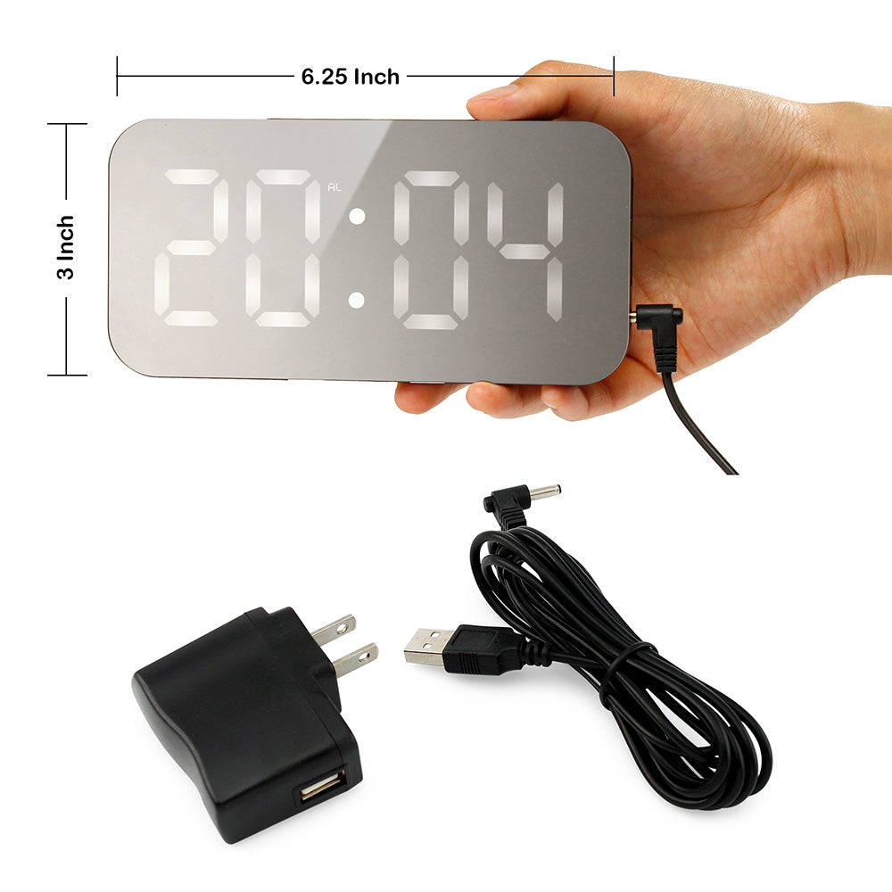 Oct17 Thin Mirror Surface Alarm Clock Digital Automatic dimming LED Light Display Time Date Modern Office Home