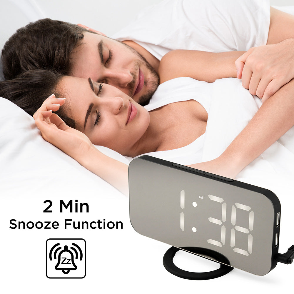 Oct17 Thin Mirror Surface Alarm Clock Digital Automatic dimming LED Light Display Time Date Modern Office Home