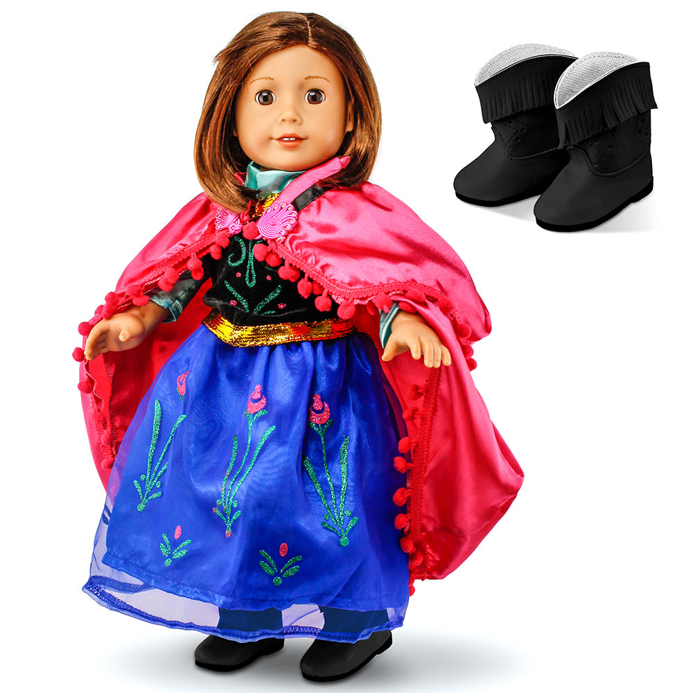 OCT17 Fits Compatible with American Girl 18" Princess Dress 18 Inch Doll Clothes Accessories Costume Outfit Set with Boots