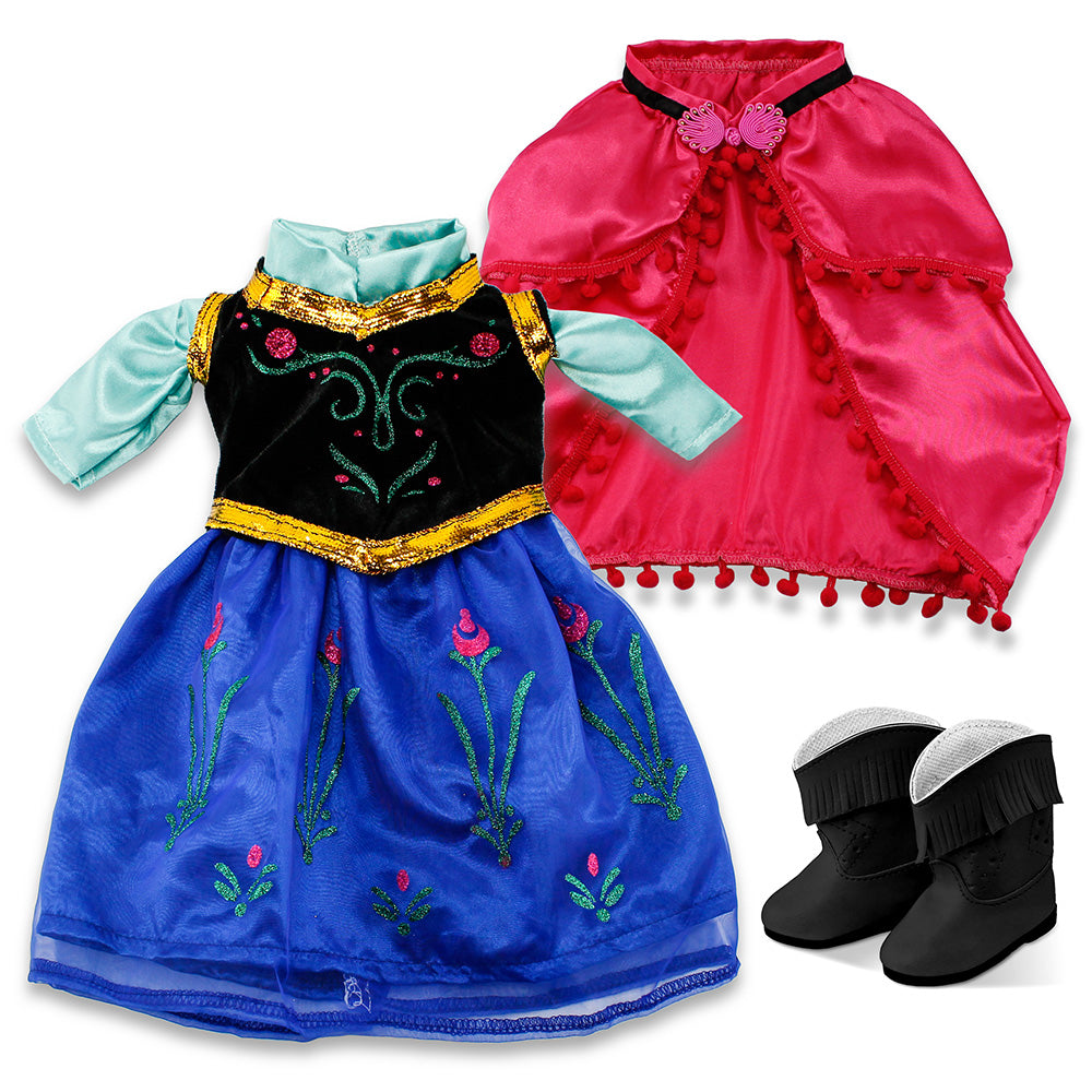 OCT17 Fits Compatible with American Girl 18" Princess Dress 18 Inch Doll Clothes Accessories Costume Outfit Set with Boots