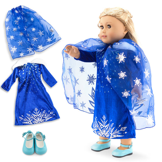 OCT17 Fits Compatible with American Girl 18" Princess Dress 18 Inch Doll Clothes Outfit Set Costume (Royal Blue)