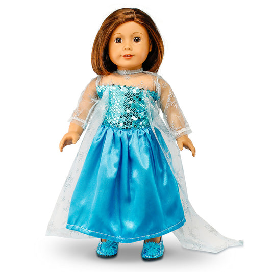 OCT17 Fits Compatible with American Girl 18" Princess Dress 18 Inch Doll Clothes Accessories Costume Outfit Set with Shoes