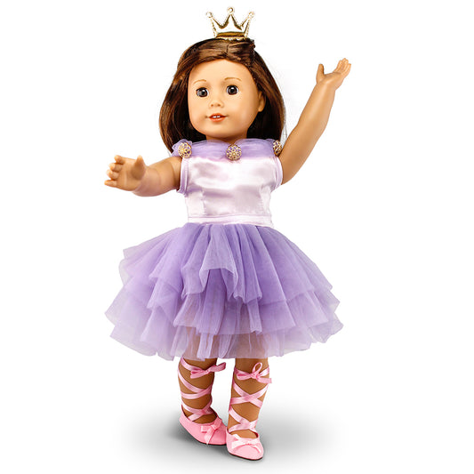 Oct17 Fits Compatible with American Girl 18" Ballet Outfit 18 Inch Doll Clothes Accessories Costume Set Purple Dress Golden Crown Pink Ballet Shoes