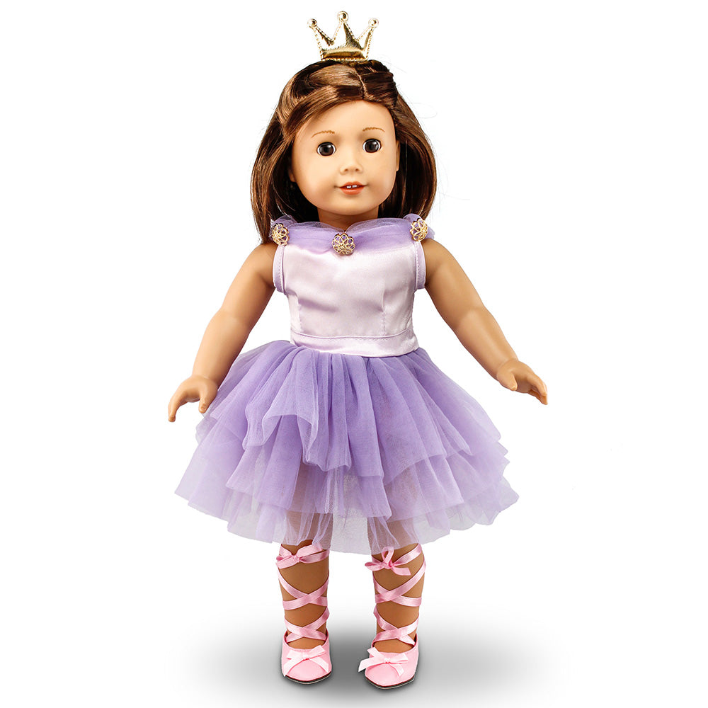 Oct17 Fits Compatible with American Girl 18" Ballet Outfit 18 Inch Doll Clothes Accessories Costume Set Purple Dress Golden Crown Pink Ballet Shoes