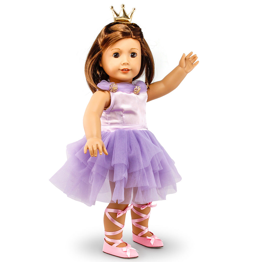 Oct17 Fits Compatible with American Girl 18" Ballet Outfit 18 Inch Doll Clothes Accessories Costume Set Purple Dress Golden Crown Pink Ballet Shoes