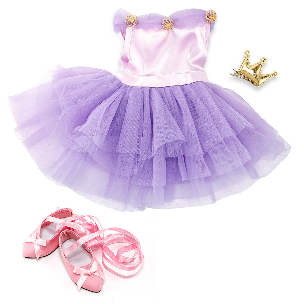 Oct17 Fits Compatible with American Girl 18" Ballet Outfit 18 Inch Doll Clothes Accessories Costume Set Purple Dress Golden Crown Pink Ballet Shoes