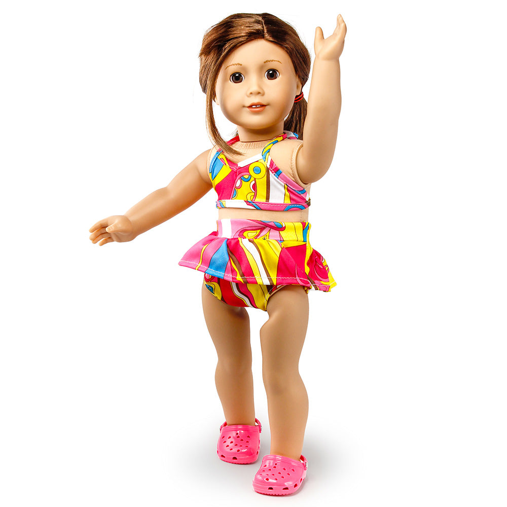 Oct17 Fits Compatible with American Girl 18" Swimming Outfit 18 Inch Doll Clothes Accessories Costume Set Pink Swimmingsuit Sunglasses Slipper Shoes