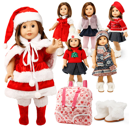 Oct17 Doll Clothes for American Girl 18? inch Dolls Wardrobe Makeover Outift Christmas Santa Casual Dress Boots Bundle