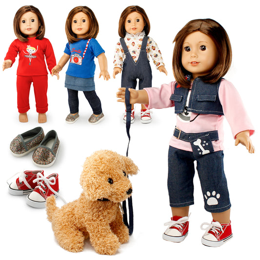 Oct17 Doll Clothes for American Girl 18? inch Dolls Wardrobe Makeover Outift Dog Puppy Casual Wear Bundle