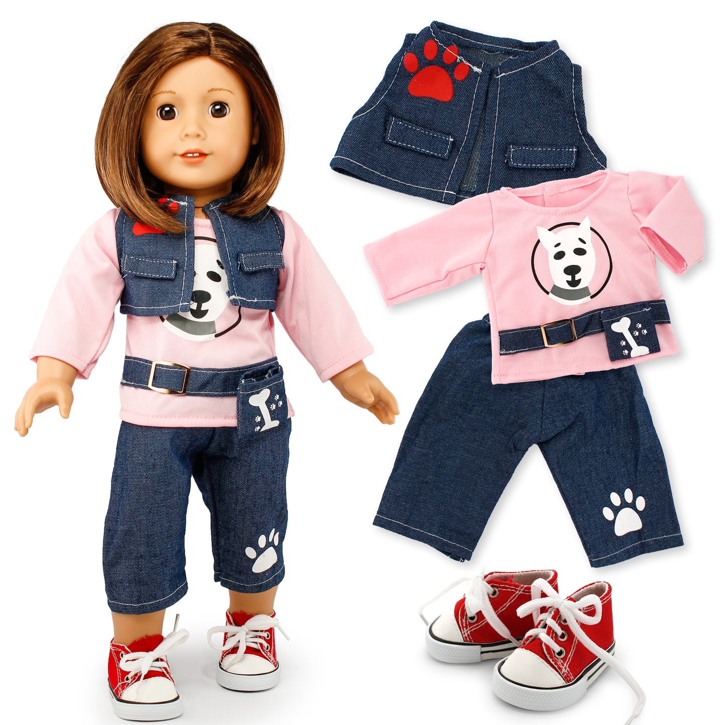 Oct17 Doll Clothes for American Girl 18? inch Dolls Wardrobe Makeover Outift Dog Puppy Casual Wear Bundle