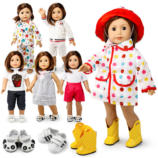 Oct17 Doll Clothes for American Girl 18? inch Dolls Wardrobe Makeover Outift Dressy Raincoat Casual Dress Boots Bundle