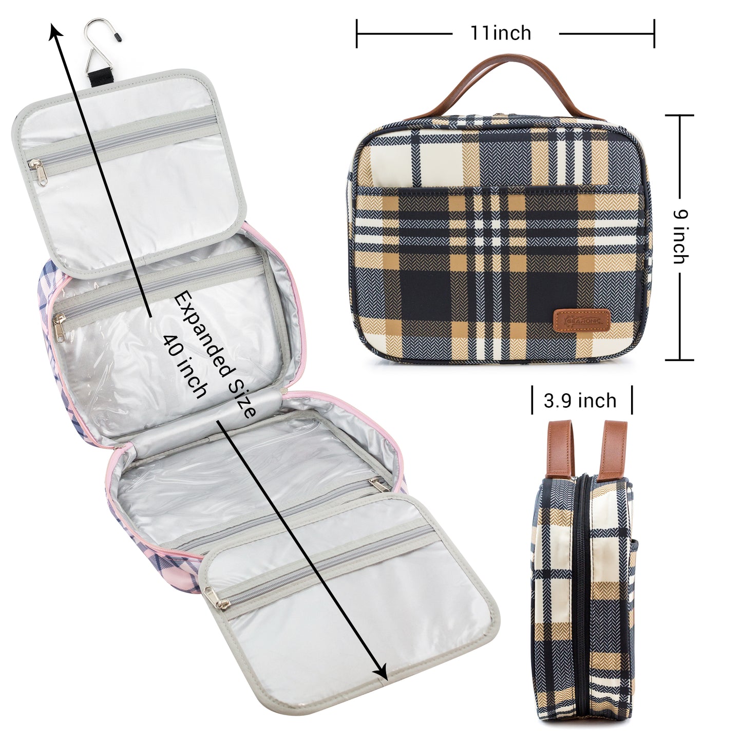 Large Toiletry Bag Travel Organizer with Hanging Hook, Water-resistant Makeup Cosmetic Bag Travel Case for Accessories, Shampoo, Toiletries, Personal Hygiene Items