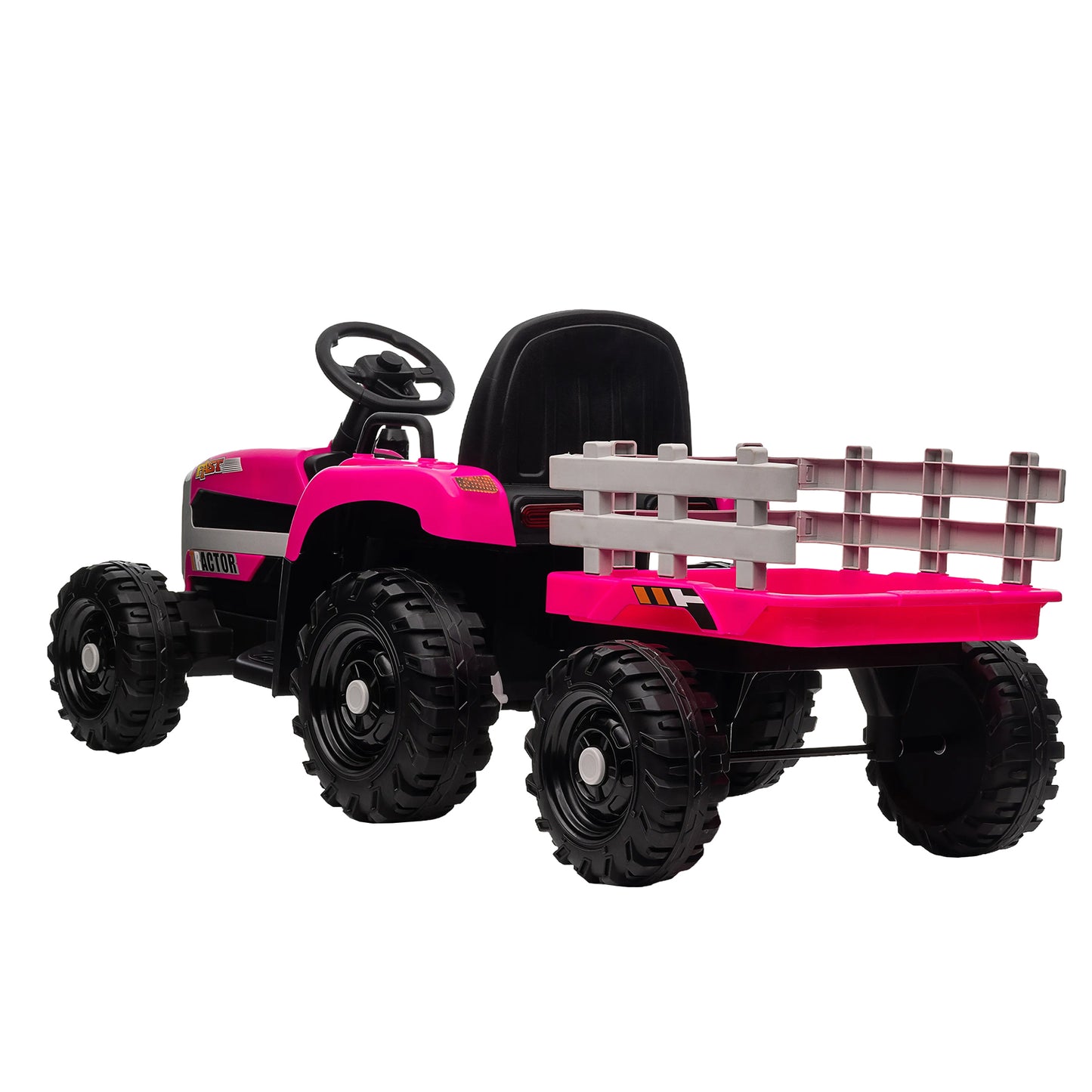 12V Battery Powered Electric Tractor Toy w/Remote, Three Speeds, Power Display, USB, MP3, Bluetooth, LED Light, Safety Belt, Ride on Tractor with Trailer