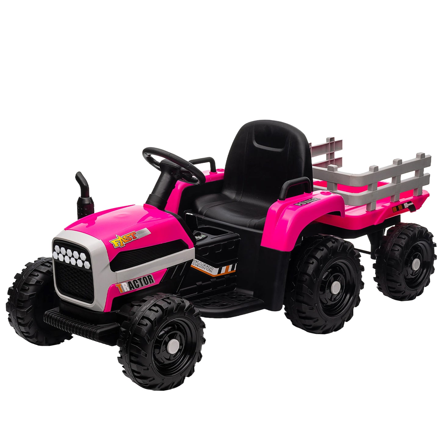 12V Battery Powered Electric Tractor Toy w/Remote, Three Speeds, Power Display, USB, MP3, Bluetooth, LED Light, Safety Belt, Ride on Tractor with Trailer