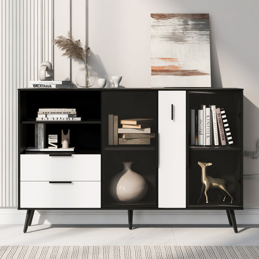 Two-door Storage Cabinet with Two Drawers and Metal Handles