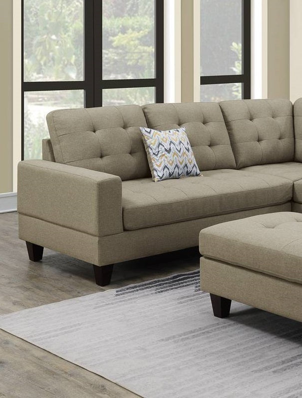 Beige Polyfiber 3pc Sectional Sofa Ottoman: Tufted Loveseat Couch - Living Room Furniture, Stylish & Comfortable, Multiple Configurations, Perfect for Small Spaces - 220 Letters