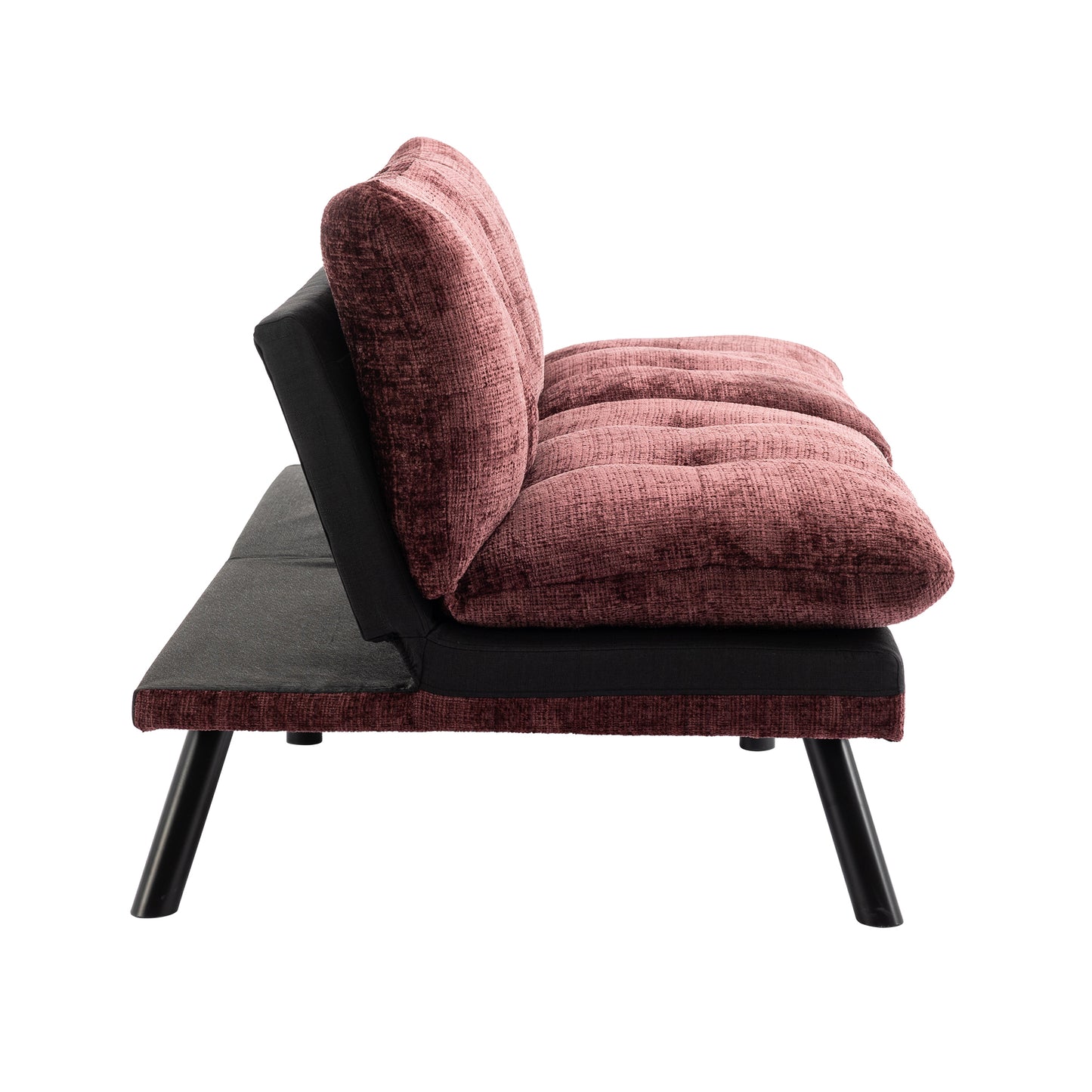 Convertible Sofa Bed Loveseat Futon: Adjustable Lounge Couch, Metal Legs, Chenille Wine Red