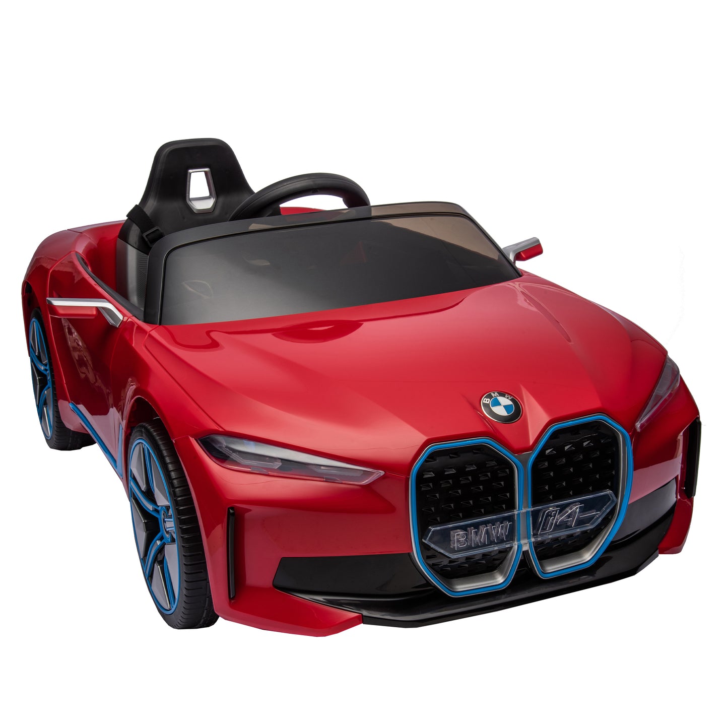 Licensed BMW I4 12V Kids Ride-On Car: Remote Control, 3 Speeds, Power Display, USB, MP3, Bluetooth, LED Lights, Safety Belt, Story