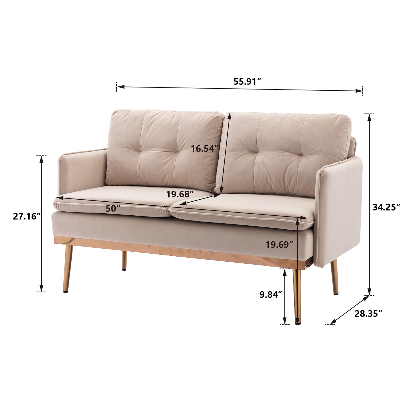 Velvet Sofa with Stainless Feet - Accent Loveseat for Stylish Comfort